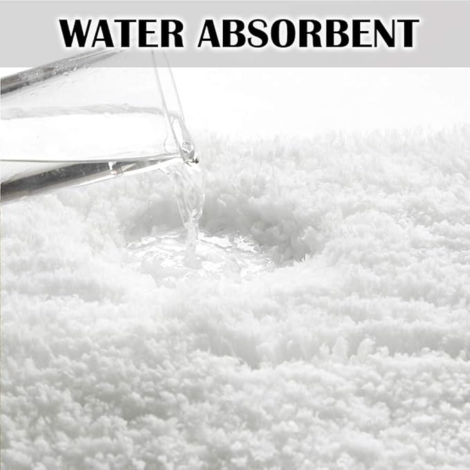 Suchtale Bathroom Contour Rug Non Slip Bath Mat Water Absorbent Soft Microfiber Shaggy Bathroom Mat Machine Washable Bath Rug for Bathroom Thick Plush U Shape Toilet Rug (20 x 24, White)