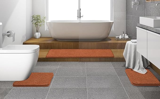 MIULEE Burnt Orange Extra Thick Non Slip Bathroom Rug Shaggy Soft Bath Mat Plush Microfiber Absorbent Water for Shower Tub Machine Washable (24x48 Inches)