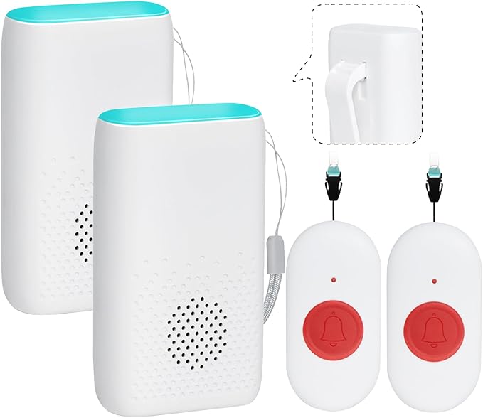 Wireless Caregiver Pager Nurse Alert System SOS Call Button Vibration Pager Nurse Calling Alert System with 58 Melodies 4 Adjust Volume Levels for Patients Seniors Elderly Monitoring at Home
