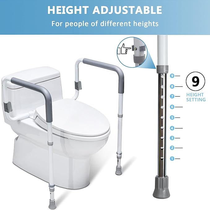 Toilet Safety Rails for Elderly Adults - Adjustable Bathroom Toilet Safety Frame with Handles - Stand Alone Toilet Grab Bar for Senior, Handicap & Disabled,Fits Most Toilets, White, TRX-8002