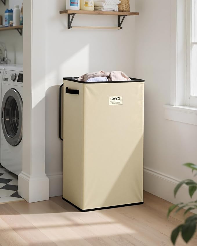 SOLEDI Laundry Hamper with Lid 100L Large & Tall Collapsible Laundry Basket, Clothes Hamper with Bag Removable Easy to Carry, Dirty Hampers for Bedroom, Bathroom, Dorm, College, Beige