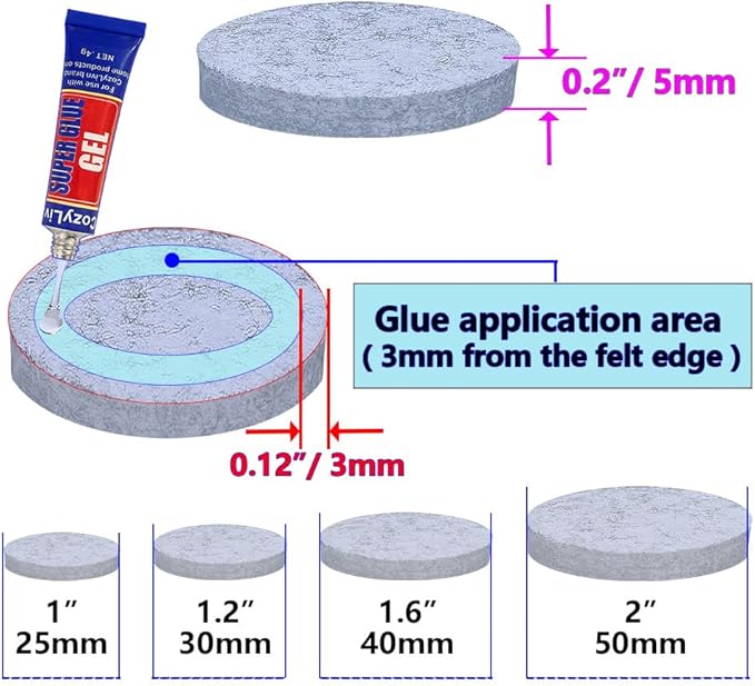 No Lost Pads! Felt Chair Leg Glides for Hard Floors – Easy Glide, Scratch Protection, Chair Feet, Not Adhesive Backing | 30mm (1.2") Round, 72 Pcs