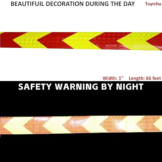 Reflective Tape Outdoor Waterproof 1 inch X 66 feet, High Visibility Hazard Conspicuity Warning Safety Industrial Marking Tape