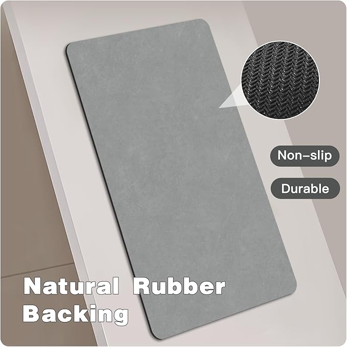 Bathroom Mat Quick Dry, Bathroom Rugs Non Slip Washable Thin Absorbent Bath Mat Fits Under Door Bathroom Floor Mat Perfect for Bath, Shower, or Sink 24"x36" Light Grey