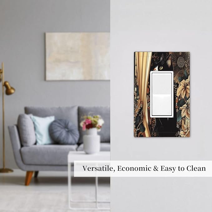 Decorative Outlet Covers Boho Mandala Floral Black Cat Vintage Flower 1 Gang Single Rocker Light Switch Cover Plate Wall Plates Gfci Faceplate For Farmhouse Home Decor