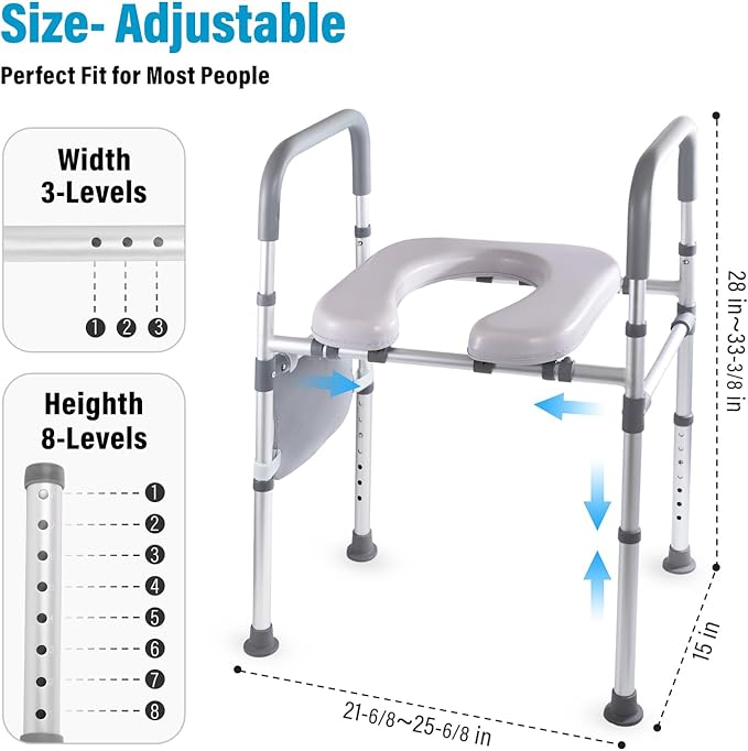 Adjustable Raised Toilet Seat with Handles - FSA HSA Eligible Toilet Riser for Seniors & Handicap, Fits Any Toilet, Supports 400lbs