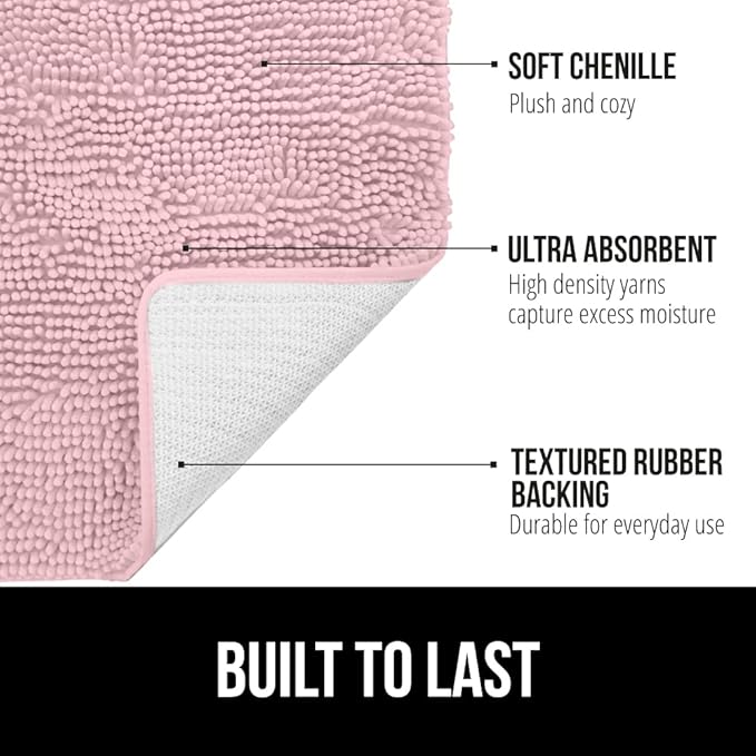 GORILLA GRIP Bathroom Rug Sets, Soft Chenille 2 Piece Area Rugs Set, Toilet Base Mat and 30x20 Carpet, Absorbent Microfiber Washable Mats Dry Quickly, Home Décor and Bath Room Accessories, Lt Pink