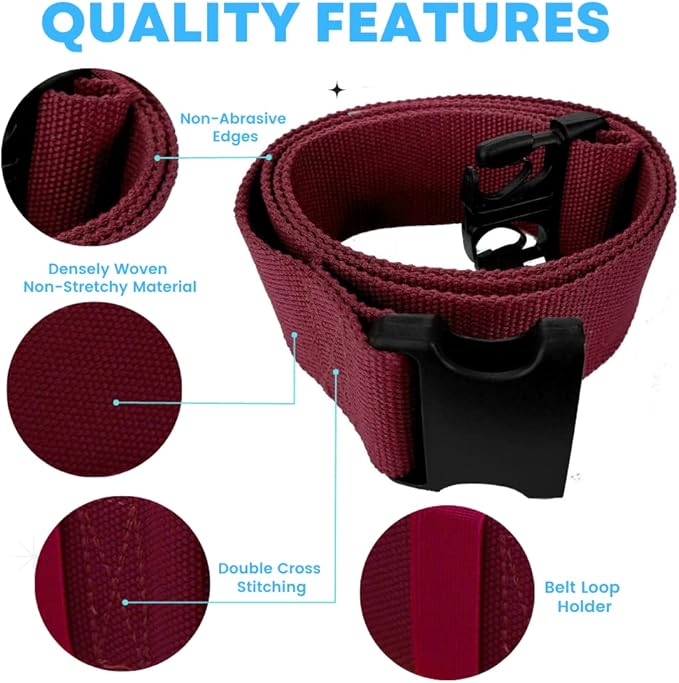 Gait Belt with Plastic Buckle by LiftAid - Transfer and Walking Aid with Belt Loop Holder for Assisting Therapist, Nurse, Home Care - 60"L x 2"W (Burgundy)