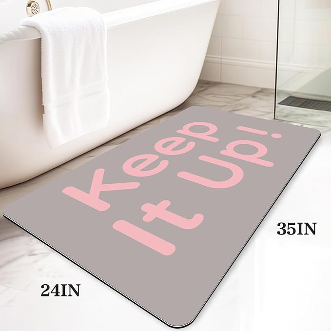Bath Mat, Bathroom Mat Rugs Super Absorbent Shower Mats Non Slip Quick Dry Thin Rubber Mats for Bathroom Floor Fit Under Door, Shower Rug for Bathtub, Shower, Beige
