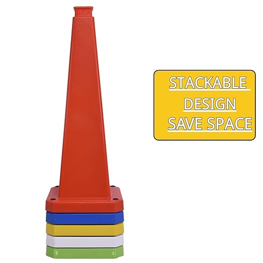 BESEA 6 Pack 28" Bright Yellow Traffic Safety Cones with Weighted Base, High-Visibility Parking Cones for Driveways, Business Parking Lots, Garages, Indoor/Outdoor Use
