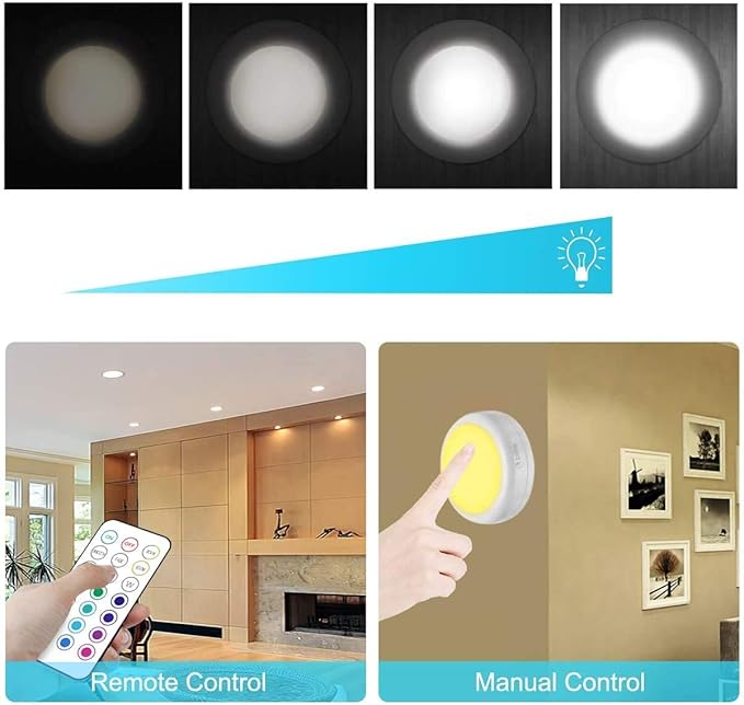 Cadrim Puck Lights, 13 Colors Changeable LED Puck Lightings, Battery Powered Dimmable Under Cabinet Lights, Battery Operated Lights with 1 Remote Controls for Kitchen(3 Pack)