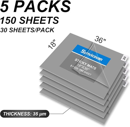 18" x 36" Grey Sticky Mat Tacky Pads Adhesive Floor Mat (5 Packs,150 Sheets,30 Sheets/Pack for Cleanroom Laboratory Hospital Construction Pets Home Indoor Gymnasium and Workshop