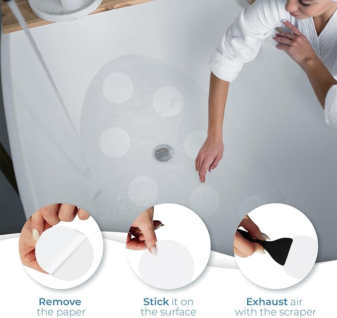 Anti Slip Shower Stickers 24 PCS, White Non-Slip Shower Strips for Adults, Premium Adhesive Bath Tub Stickers