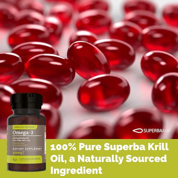 Endur Omega-3 Phospholipid (100% Pure Krill Oil), Heart Health Supplement, Formulated for Optimal Absorption, Gluten Free, 500mg (180 Softgels)