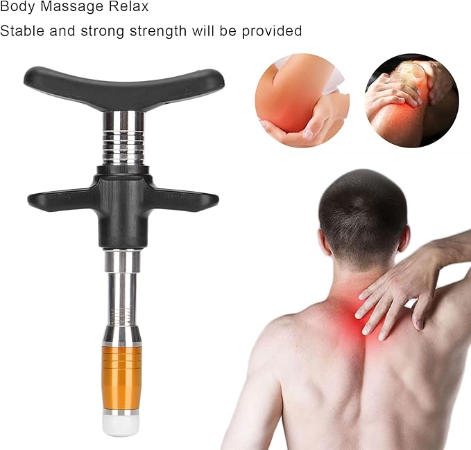 ZJchao Chiropractic Adjustment Tool, 10 Levels Manual Single Head Spinal Massager Hand Back Massage Tool Gun Device Portable Chiropractic Adjustment Tool (Gold)