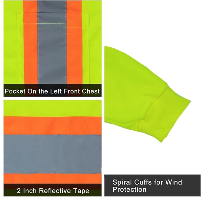 FONIRRA Hi Vis Shirts for Men Reflective ANSI Class 2 Safety Long Sleeve High Visibility Work Construction T Shirts Yellow