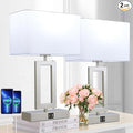 Table Lamp Set of 2 Lamps for Bedroom, Touch Control Table Lamps with 2 USB Ports, 3-Way Dimmable Bedside Nightstand Lamps, Silver&White Lamp for End Table Living Room Modern