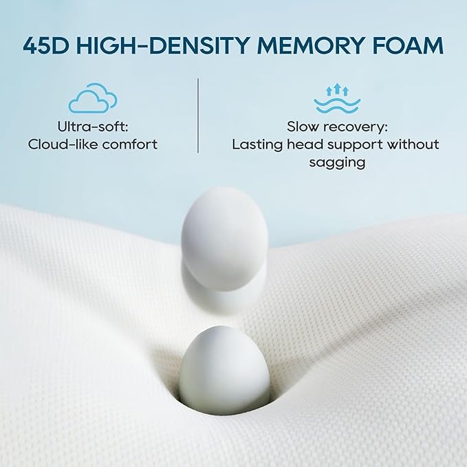 AIRSKY Soft Memory Foam Pillows,Side Sleeper Pillow, Cooling Neck Pillow for Sleeping, CertiPUR-US Certified, Odorless, Deep Sleep Pillow, Dreamers Relief,Low-Profile Edition,M1 (White)