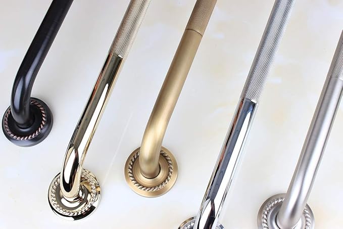 Textured Shower Grab Bar, 18-Inch Bathroom Support Rails, Stylish Anti-Slip Safety Armrest Hand Rail, Polished Gold Finish, Good for Senior, Kids, Elderly