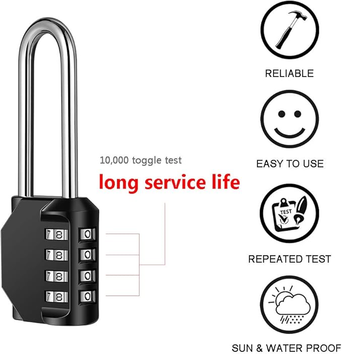 2 Pack disecu 2.6 Inch Long Shackle Combination Lock, 4 Digit Outdoor Waterproof Padlock for School Gym Locker, Sports Locker, Storage Unit, Gate, Fence, Toolbox, Cabinet (Black)