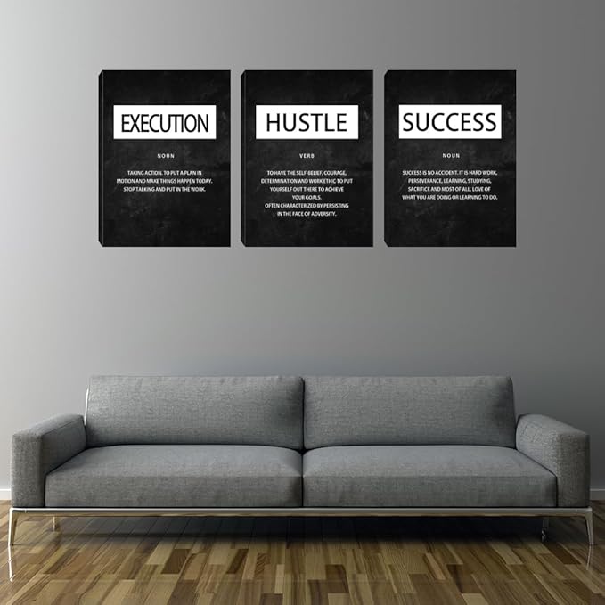 Success Hustle Execution Inspirational Wall Art Canvas Print Office Decor Inspiring Framed Prints on Canvas Motivational Posters Quotes Artwork Modern Wall Art Decoration Ready to Hang 16"x24"x3