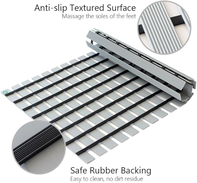Bath Mat Non Slip Shower Mat Bathtub with Drain Holes and Heavy Duty Rubber No Suction Cups Sturdy Shower Stall Tub Mat for Bathroom, Shower Floor, Pool, SPA, (Grey, 4FT X 45FT)