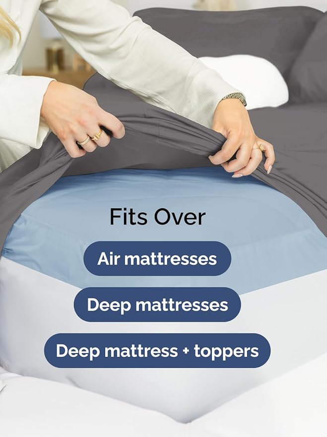 Extra Deep Queen Sheet Set - 6 Piece Breathable and Cooling Sheets - Hotel Luxury Bed Sheets Set - Easy & Secure Fit - Soft, Wrinkle Free and Comfy Sheets Set - Grey Sheet Set with Extra Deep Pockets