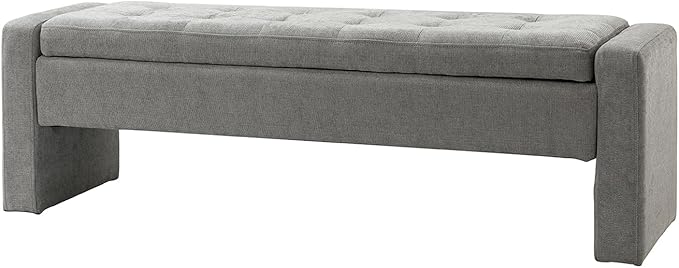 55" Modern Upholstered Storage Bench with Tufted Seat, Fabric Ottoman Bench for Bedroom, Entryway, or Living Room, Soft Close Hinge,Grey
