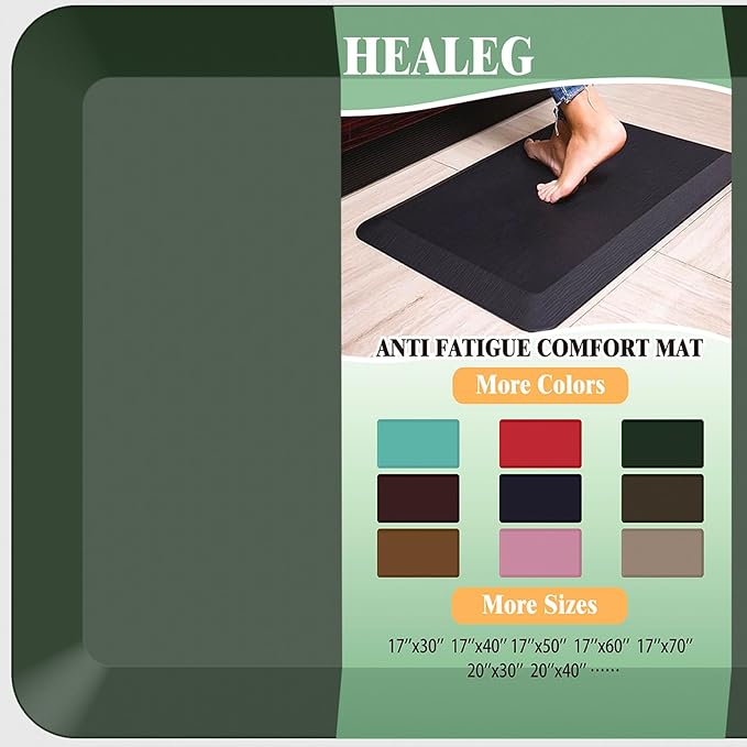 1" Extra Thick Anti Fatigue Floor Mat 40" L x 20" W,Kitchen Mat, Standing Desk Mat,140D Advanced PU Foam Ergonomic Comfort at Home, Office, Garage, Sink (Green)