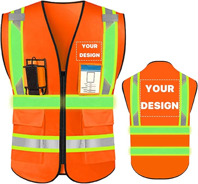 YOWESHOP High Visibility Reflective Safety Vest with Pockets Custom Your Logo Safety Workwear