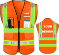 YOWESHOP High Visibility Reflective Safety Vest with Pockets Custom Your Logo Safety Workwear