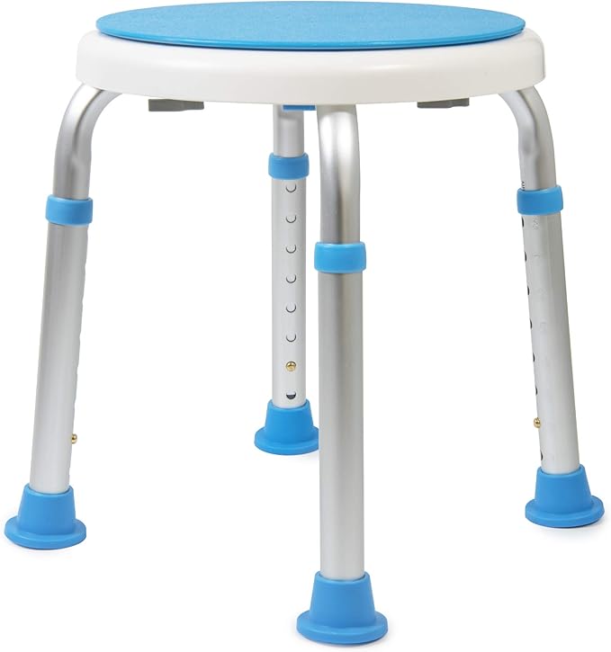 Vaunn Medical Tool-Free Assembly Adjustable Swivel Shower Stool Seat Bench with Anti-Slip Rubber Tips for Safety and Stability