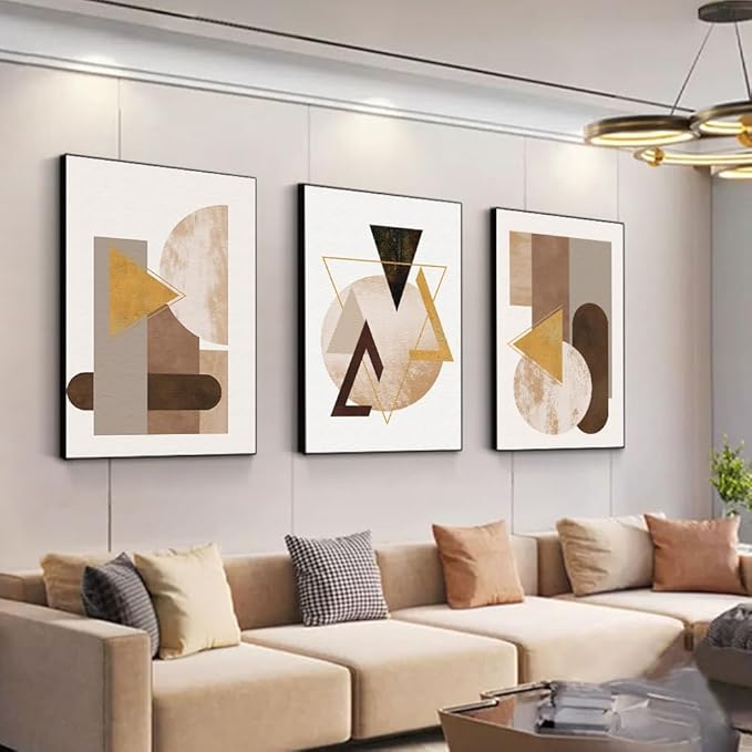 QKF Extra Large Framed Canvas Wall Art Geometric Minimalist Home Wall decor Living Room Bedroom Decoration Painting Tall wall Poster Printing 24" X 32" 3 Pieces