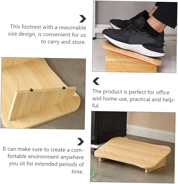 VILLCASE Natural Wood Step Ladder Footrest Under Desk Ergonomic Tilted Foot Stool for Office and Home with Smooth Surface and Comfortable Support