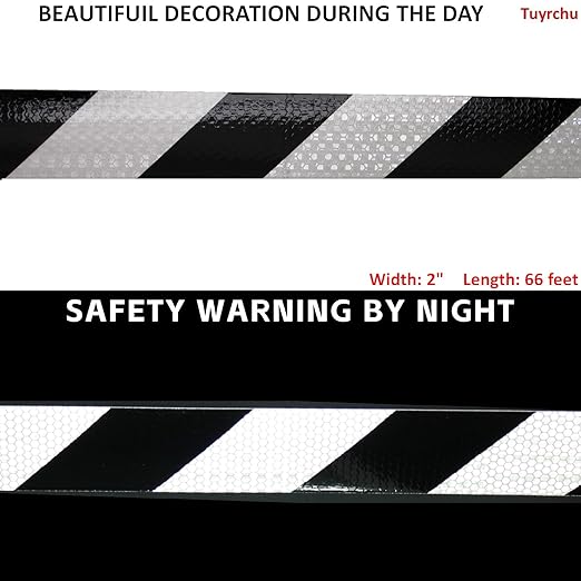 Black White Reflective Tape 2 inch X 66 feet, Outdoor Waterproof Hazard Conspicuity Warning Industrial Marking Tape