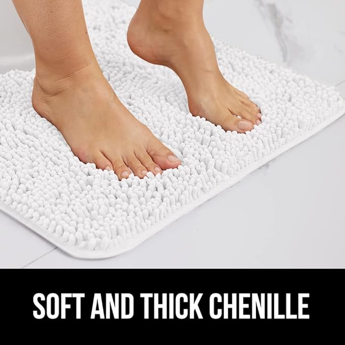 GORILLA GRIP Bath Rug Mat 36x24, Thick Soft Absorbent Chenille, Quick Dry Microfiber Mats, Rubber Backing Washable Shower Floor Rugs, Bathmat Runner, US Designed Bathroom Home Decor Accessories White