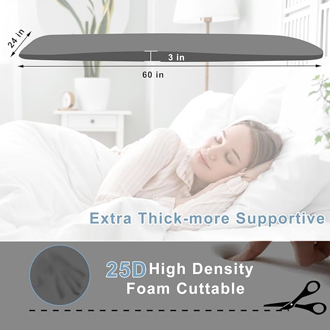 Extra Thick 3" Sagging Mattress Support, 60" L High Density Under Mattress Support Board, Memory Foam Pad to Fix Sinking Bed, Firm, Support, Stability - 60x24x3