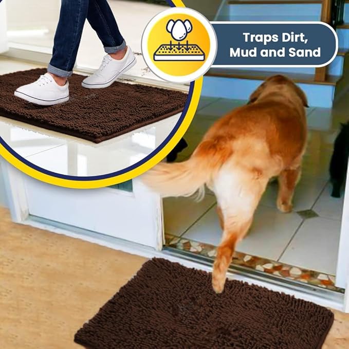 Muddy Mat® Original Dog Door Mat for Muddy Paws, Super Absorbent Microfiber, Non-Slip Washable Pet Rug, Quick Dry Chenille Entryway Carpet, Machine Washable Indoor Outdoor mat, Brown 24"x72"