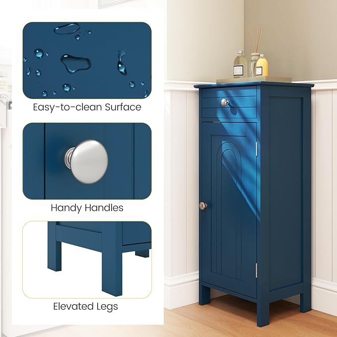 GLACER Bathroom Floor Cabinet, Multifunctional Storage Cabinet with 2 Adjustable Shelves, Space-Saving Storage Organizer, Ideal for Bathroom, Living Room, Kitchen (Blue)