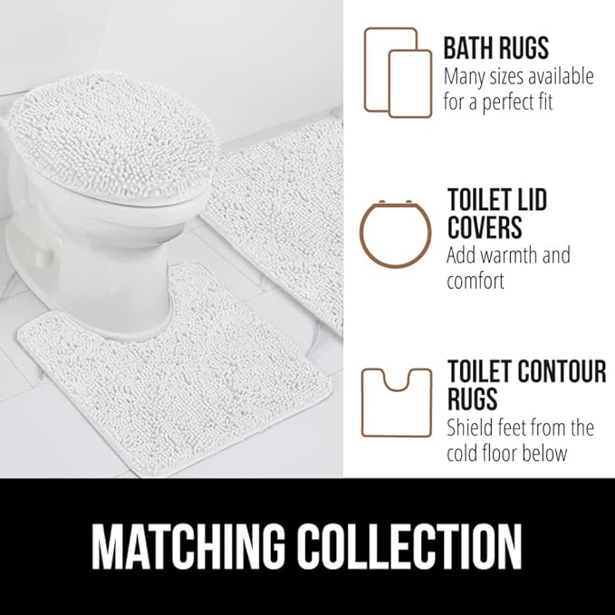 GORILLA GRIP Bath Rug Mat 70x24, Thick Soft Absorbent Chenille, Quick Dry Microfiber Mats, Rubber Backing Washable Shower Floor Rugs, Bathmat Runner, US Designed Bathroom Home Decor Accessories White