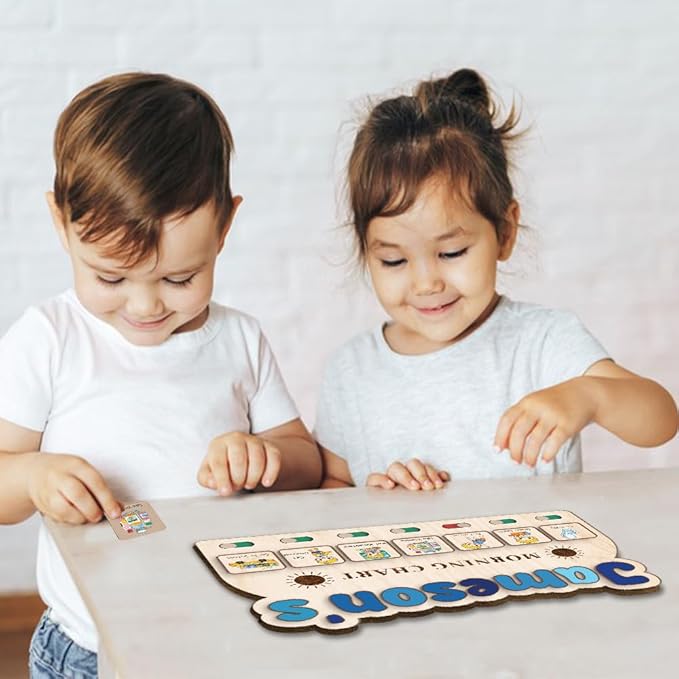Morning Routine Chart, Morning Time Routine Chart, Kids Routine Chart, Wooden Daily Morning Routine Chart, Visual Schedule for Toddler Morning Routine
