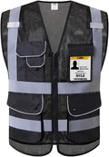 JKSafety 9 Pockets High Visibility Zipper Front Safety Vest With Reflective Strips,HQ Breathable Mesh, Oxford Fabric for pocket materials. Black Meets ANSI/ISEA Standards (XX-Large, 110-Black)