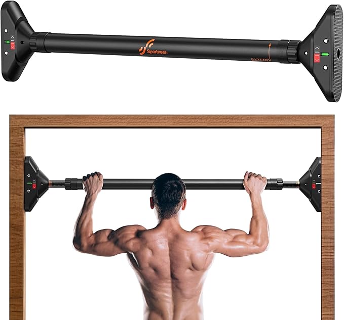 Sportneer Pull Up Bar: Strength Training Chin up Bar No Screws - Adjustable 29.5''-37''(75-94cm) Width Locking Mechanism Pull up Bar for Doorway - Max Load 440lbs for Home Gym Upper Body Workout, Non-slip