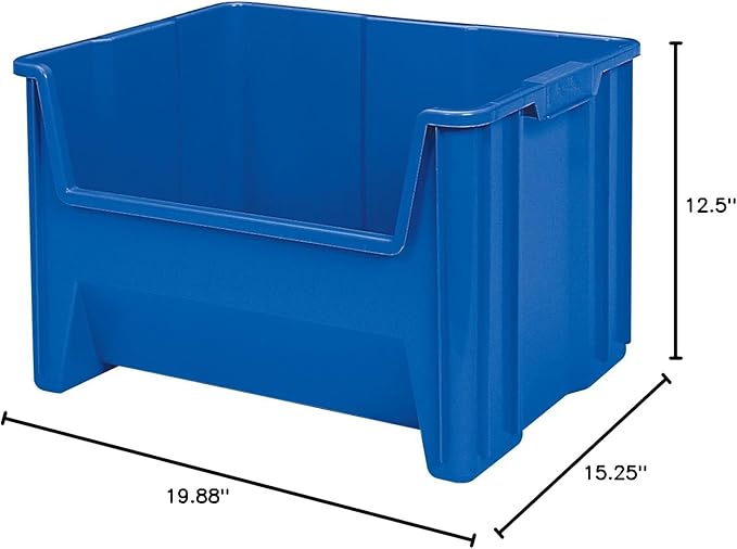 Akro-Mils 13017 Stak-N-Store Heavy Duty Stackable Open Front Plastic Storage Container Bin, (15-Inch x 20-Inch x 12-1/2-Inch), Blue, (3-Pack)