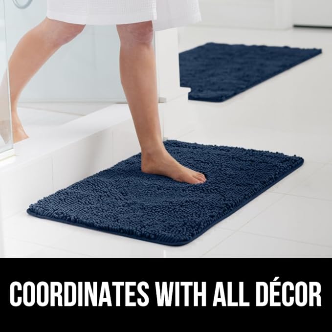 GORILLA GRIP Bath Rug Mat 36x24, Soft Absorbent Chenille, Quick Dry Microfiber Mats, Rubber Backing Washable Shower Floor Rugs, Bathmat Runner, US Designed Bathroom Home Decor Accessories Navy Blue