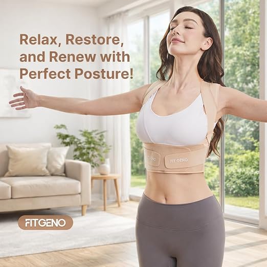Fit Geno Posture Corrector for Women Invisilite: Invisible Lightweight Back Brace for Neck Shoulder & Upper Back Pain Relief - Improve Posture Correct Hunchback Slouching Under Clothes X-Large
