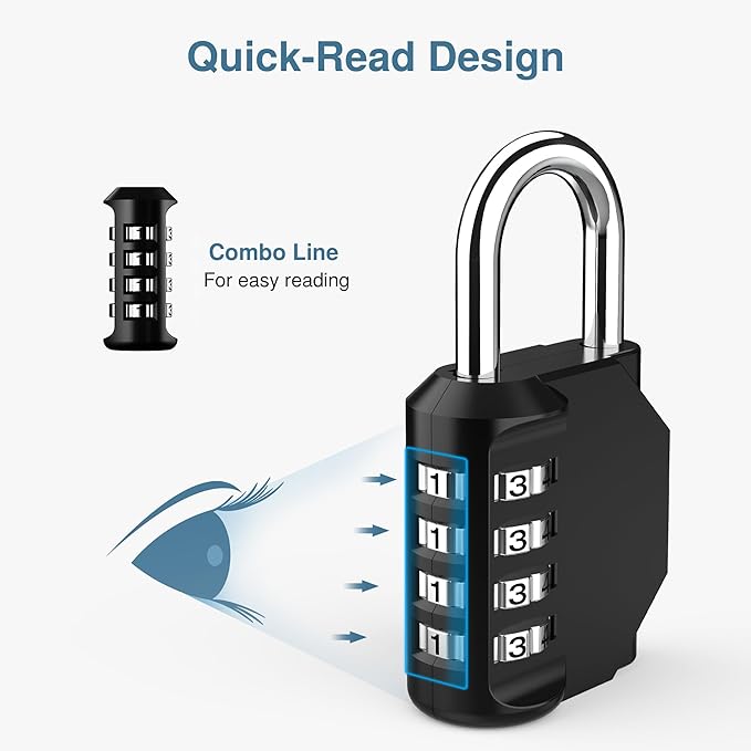 Puroma 3 Pack Combination Lock for Locker 4 Digit Outdoor Waterproof Padlock for School, Gym, Sports, Fence, Toolbox, Gate, Case, Outdoor, Hasp Storage, Cabinets (Black)