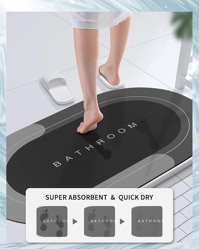 Bath Mat, Bathroom Mat Rugs Super Absorbent Shower Mats Non Slip Quick Dry Thin Rubber Mats for Bathroom Floor Fit Under Door, Shower Rug for Bathtub, Shower, Dark Grey