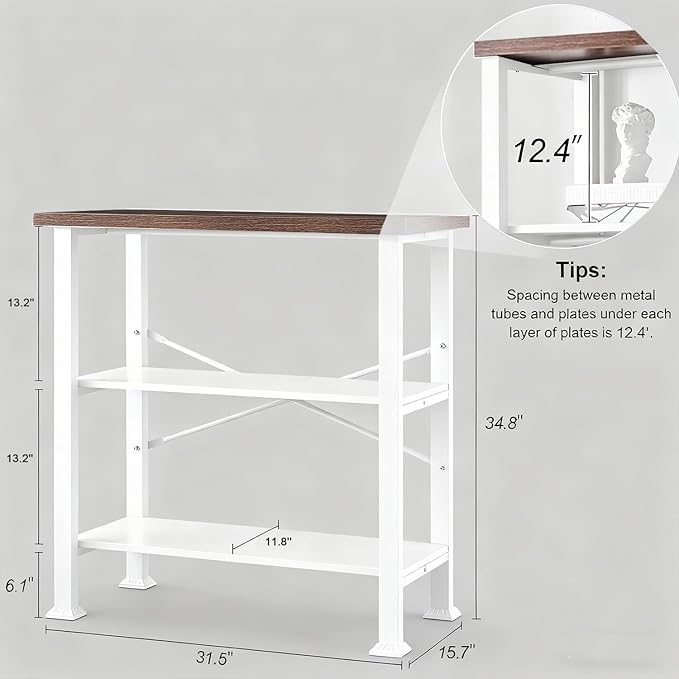 HOMBAZAAR 3 Tier Bookshelf,White Brown Industrial Book Shelf,Engineered Wood and Metal Deep Bookcases,Low Shelf Bookcase for Living Room,Office,Bedroom and Kitchen