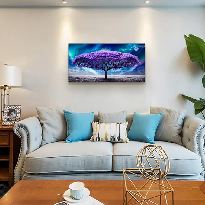 Lapremoly Purple Wall Canvas art For Living Room Bedroom Pictures Wall Decor Abstract Tree Large Art Wall Decor Nature Artwork Canvas Prints Colorful Office Paintings Decor Modern Room Decorations